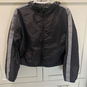 GARAGE Black and White Crop Windbreaker Jacket | Striped Sleeves | Size Small
